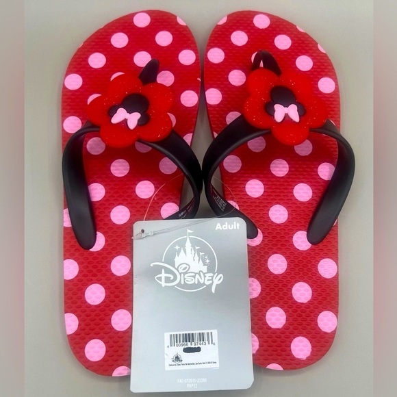 Disney Parks MINNIE MOUSE Flip Flops in Polkadots Women’s Adult Size 5-6 NWT - Picture 4 of 6